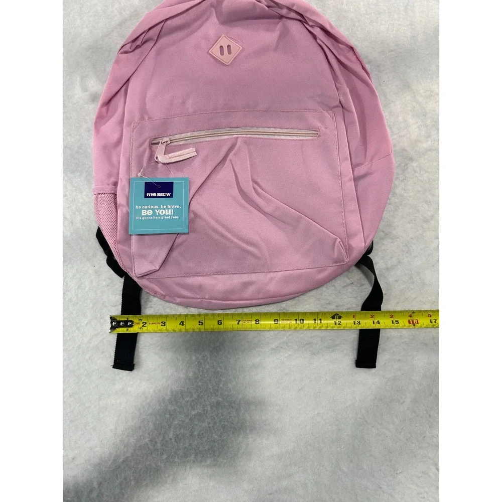 Five Below Pink Backpack School Bag Front Zip Pocket‎ Mesh Side Pocket 16x12